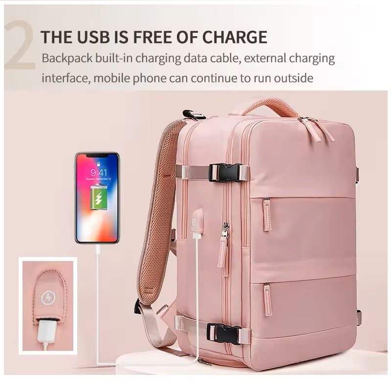 Mochila Femenina Impermeable de Gran Capacidad con Puerto USB