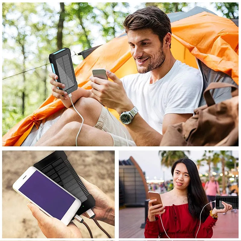 Cargador Solar Portátil 20000mAh Linterna a Prueba de Agua y polvo