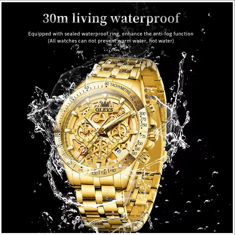 Reloj de Pulsera para Hombre Clásico de Lujo Acero Inoxidable Dorado
