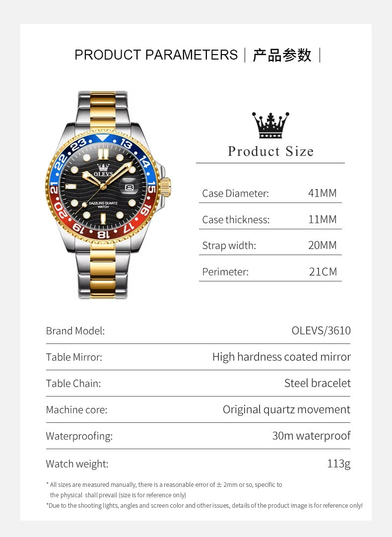 Reloj de Pulsera Hombre Deportivo y de Lujo Correa de Acero Inoxidable