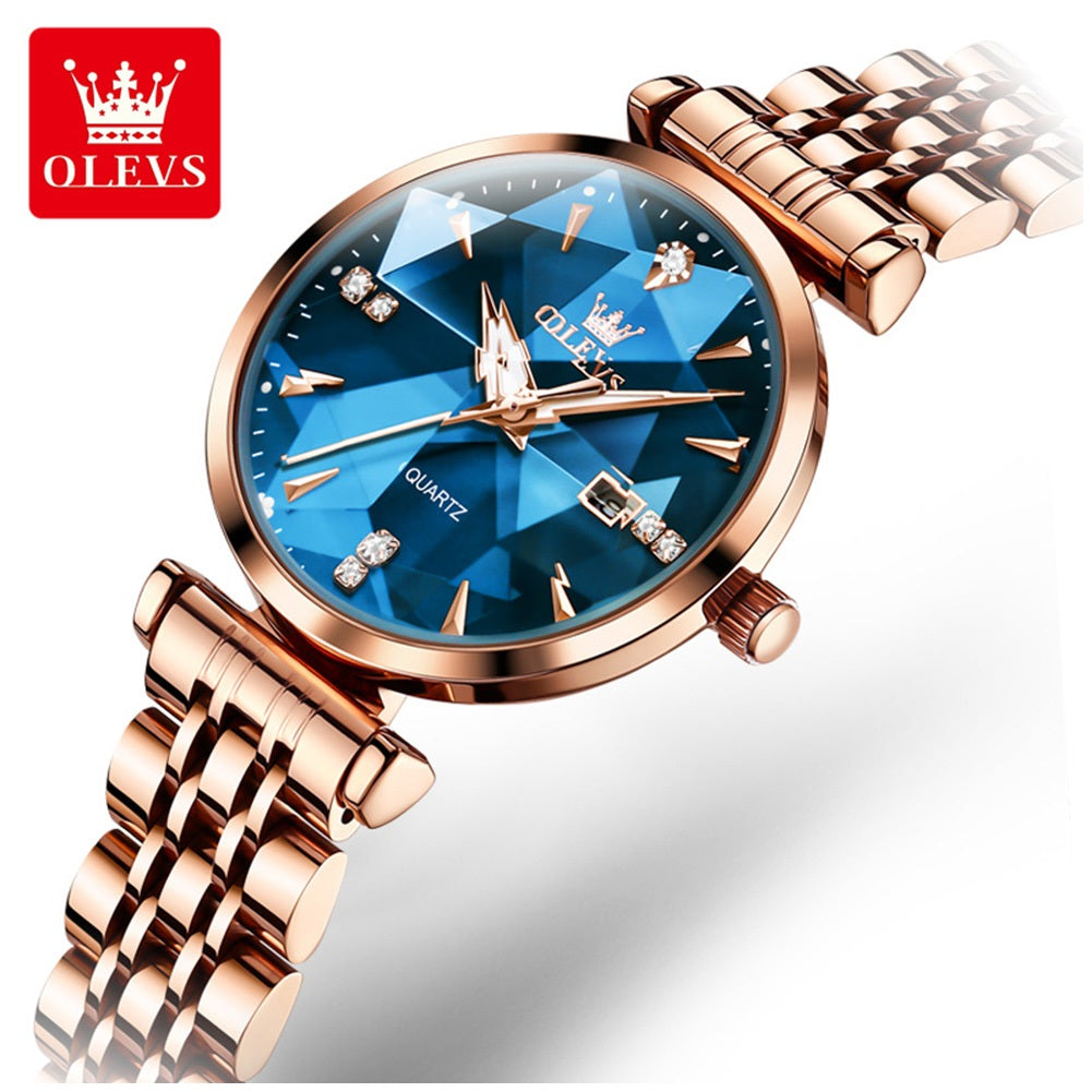 Reloj de Cuarzo para Mujer Esfera Esmeralda Detalles de Cristal Correa Acero Inoxidable