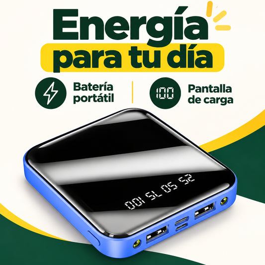Power Bank 10000 mAh con 2 USB y Linterna – Azul · información en castellano