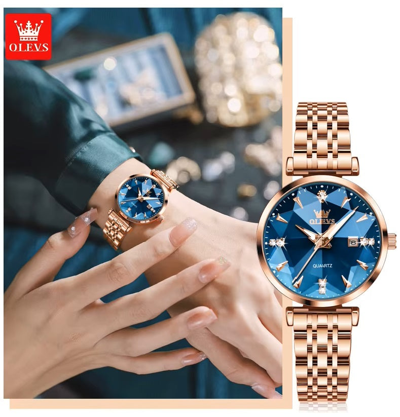 Reloj de Cuarzo para Mujer Esfera Esmeralda Detalles de Cristal Correa Acero Inoxidable