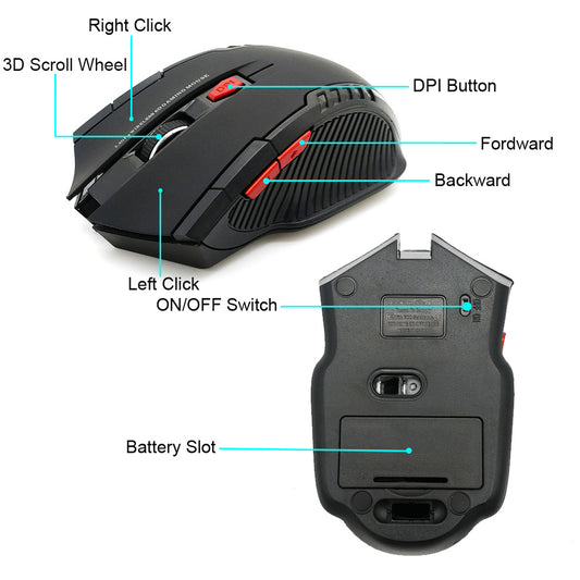 Mouse Gamer 1600 DPI Bluetooth 2.4 Ghz para Windows y Mac