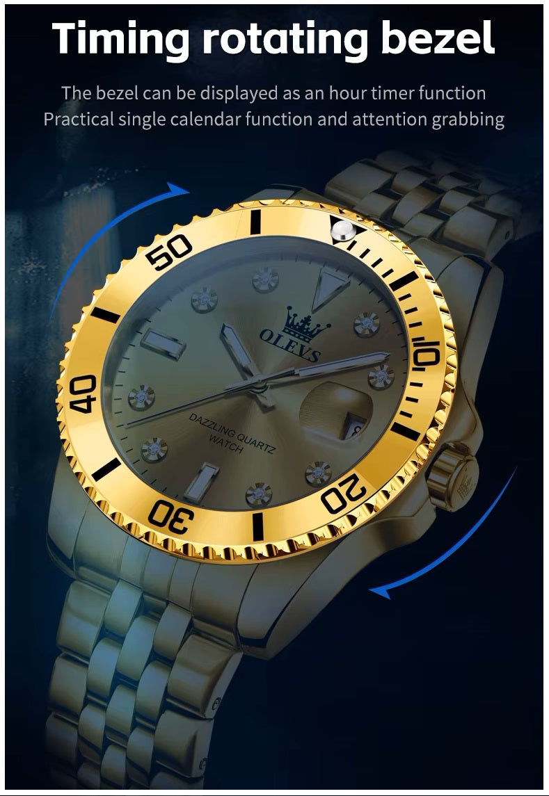 Reloj de Pulsera Dorado para Hombre Diseño Deportivo de Lujo