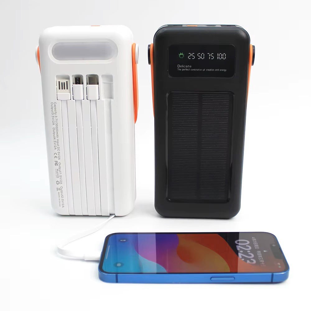 Batería Portátil Power Bank Solar 40000mAh Cables Integrados Luz LED