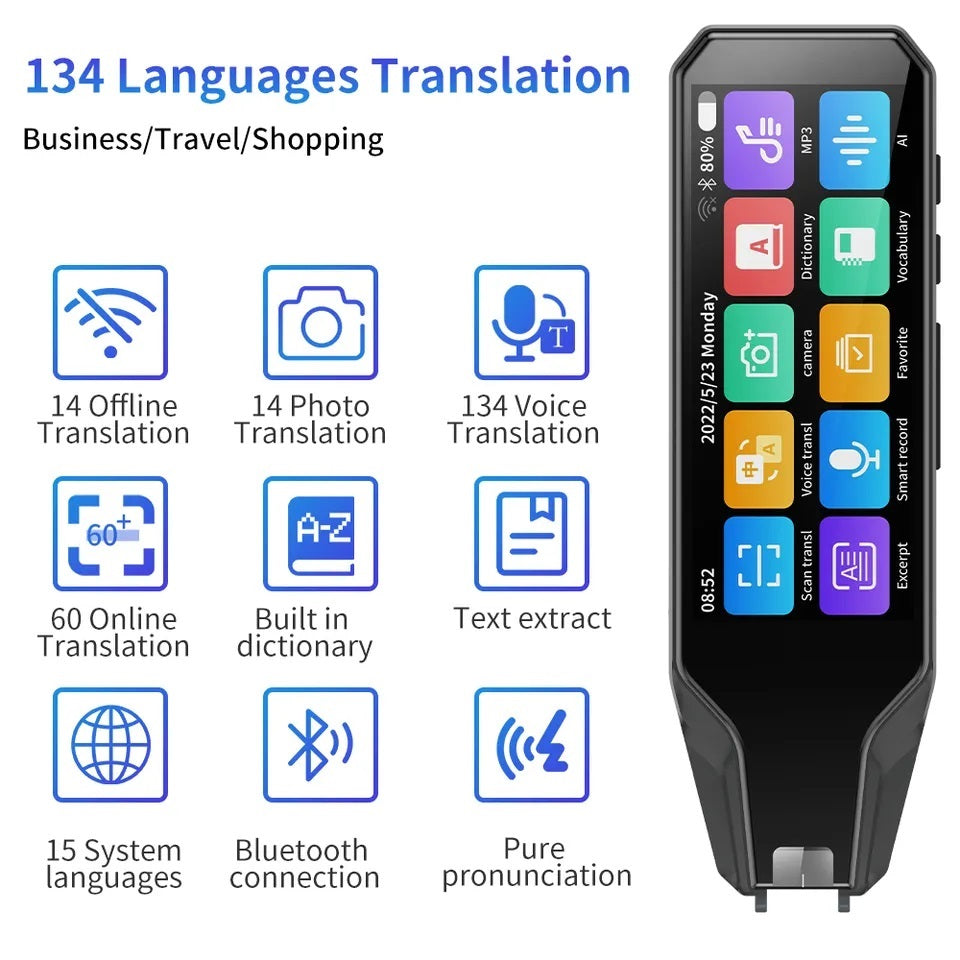 Lápiz Traductor Portátil Inteligente 134 Idiomas. Funciona como Escáner y Traductor en línea y sin conexión