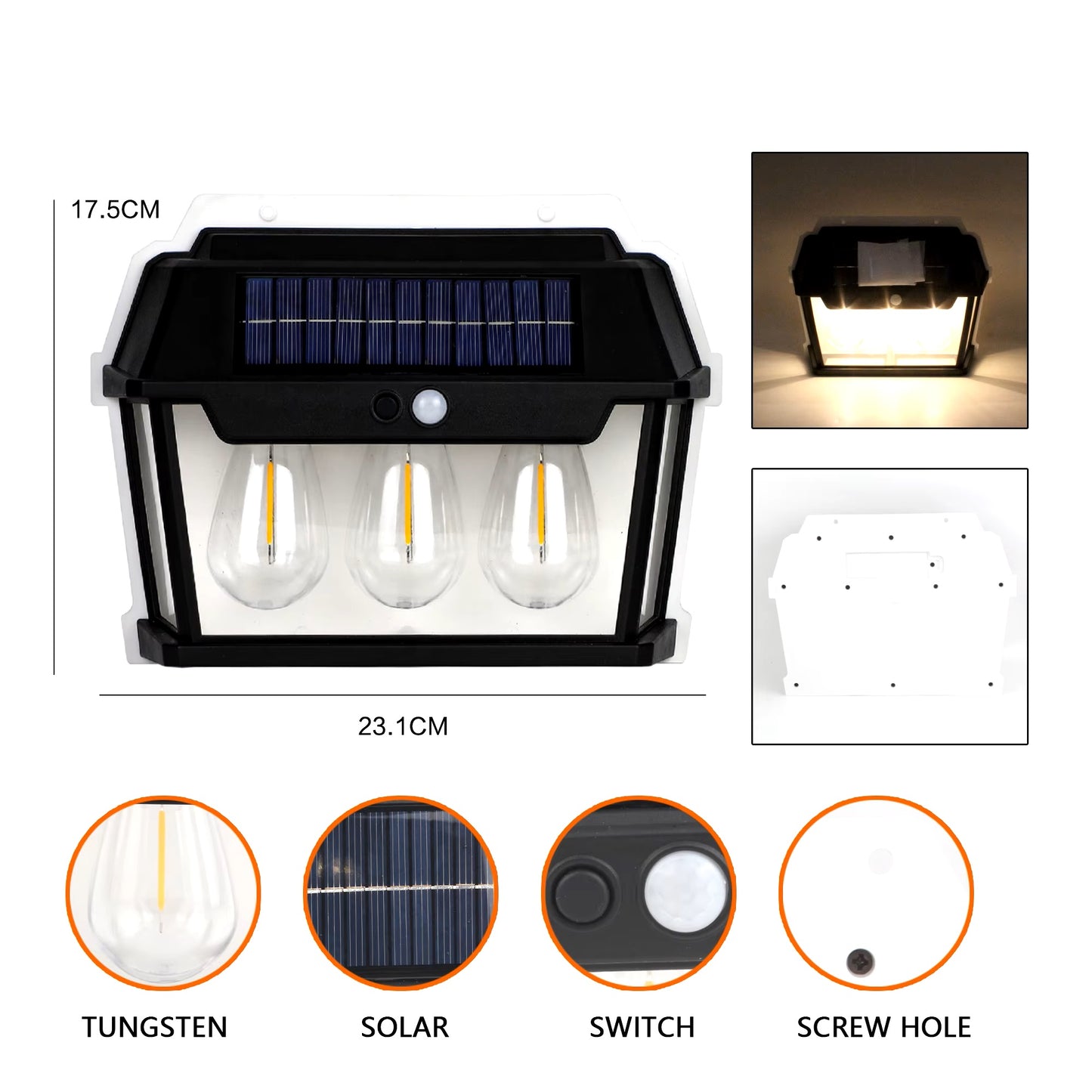 Lámpara Pared Solar Sensor de Movimiento Resistente al Agua Luz LED