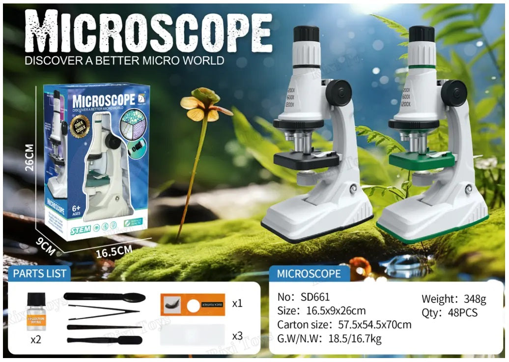 Microscopio Educativo Infantil 1200X Luz LED Lentes HD