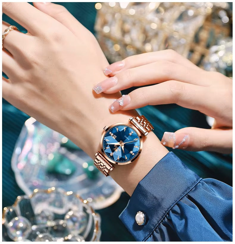 Reloj de Cuarzo para Mujer Esfera Esmeralda Detalles de Cristal Correa Acero Inoxidable
