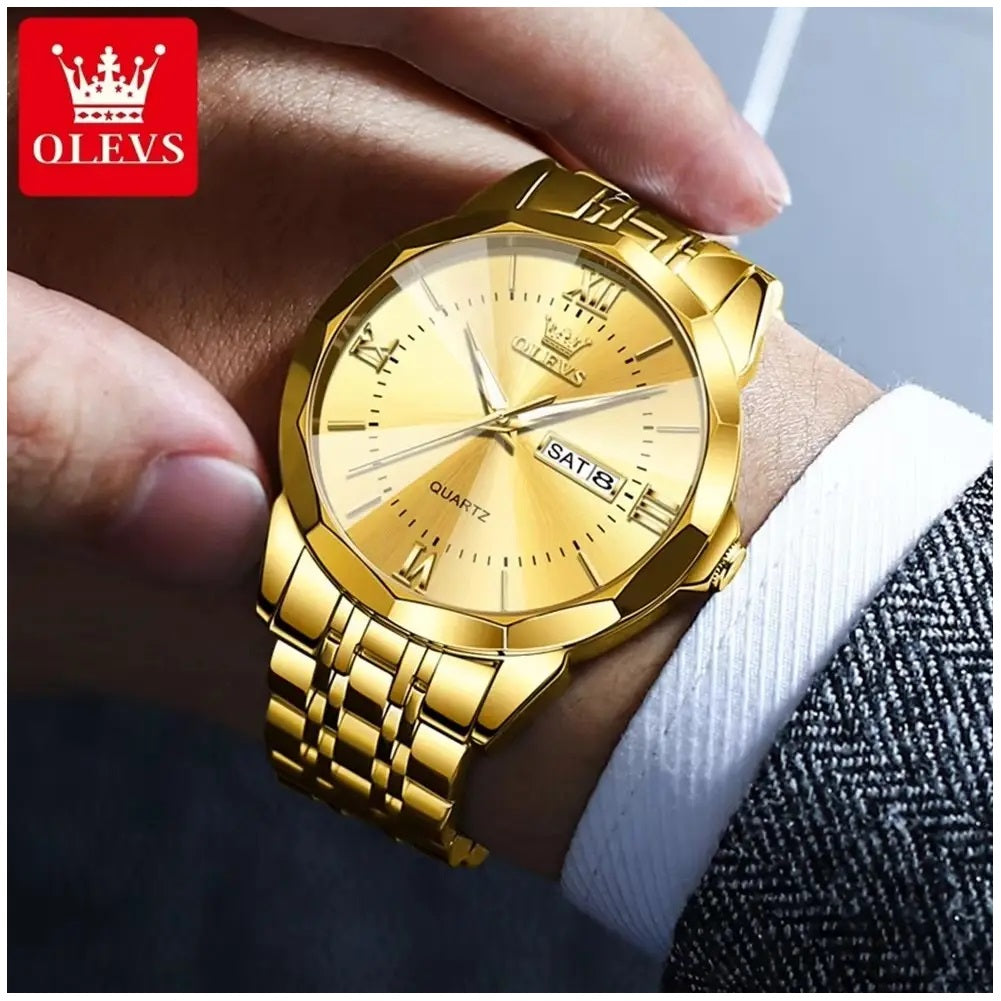 Reloj Dorado de Acero Inoxidable para Hombre Estilo Lujo y Deportivo