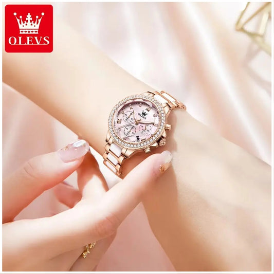 Reloj Femenino de Acero Inoxidable Cristal de Corte Diamante