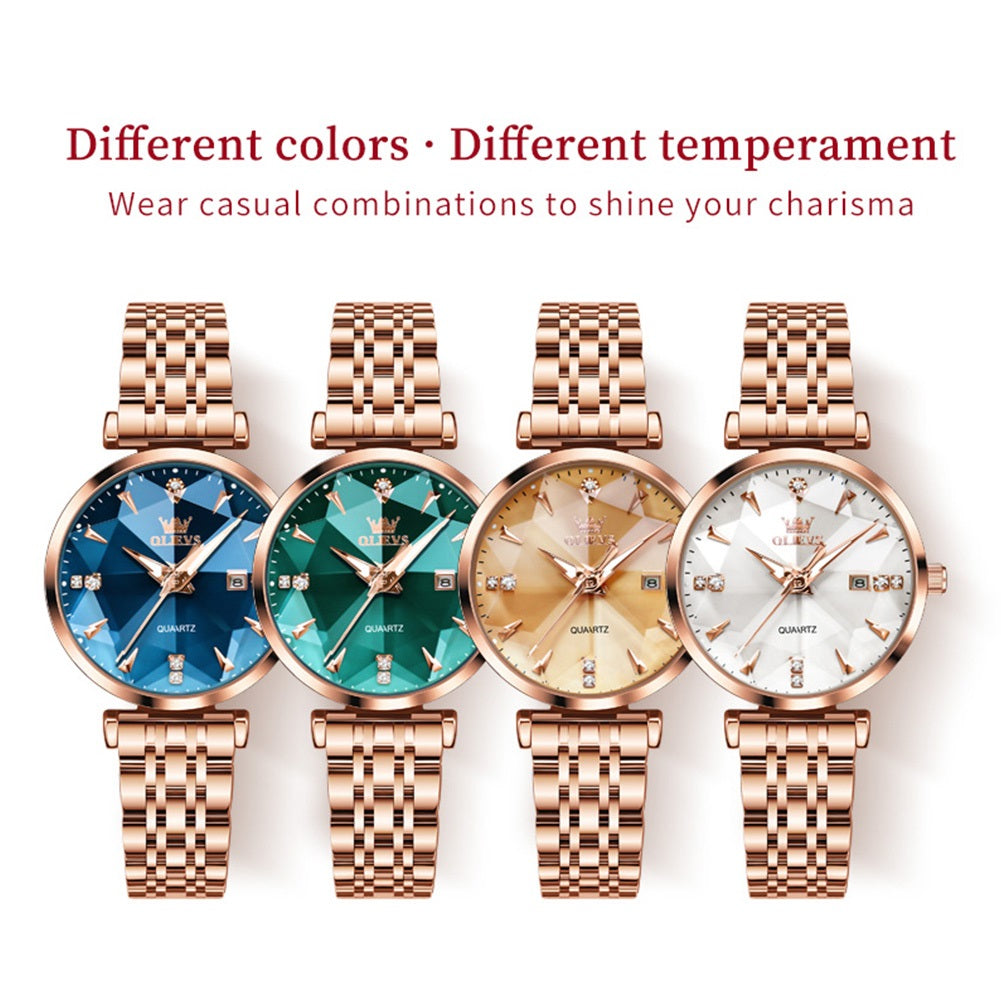 Reloj de Cuarzo para Mujer Esfera Esmeralda Detalles de Cristal Correa Acero Inoxidable