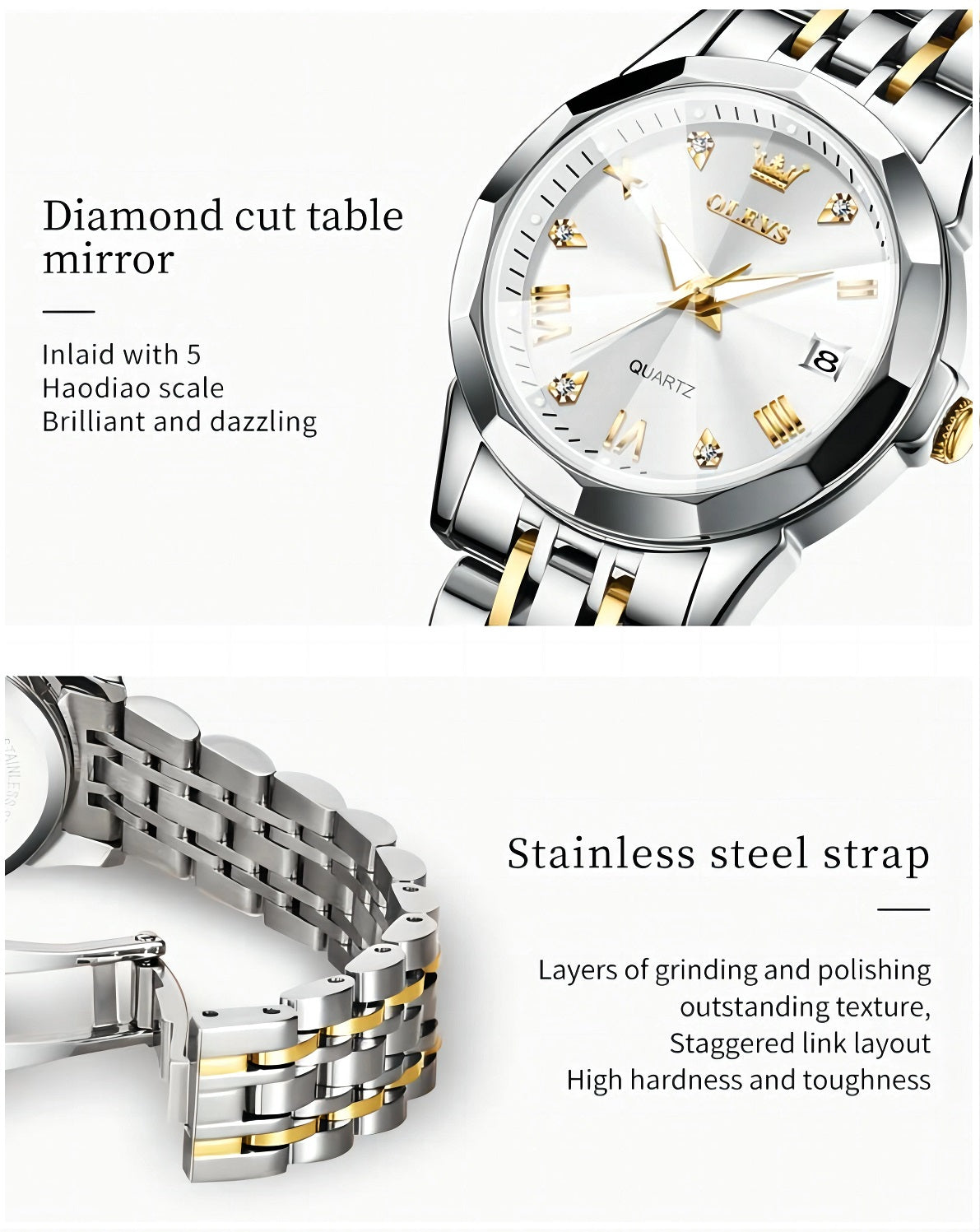 Reloj de Pulsera Hombre de Lujo Correa Bimetálica de Acero Inoxidable
