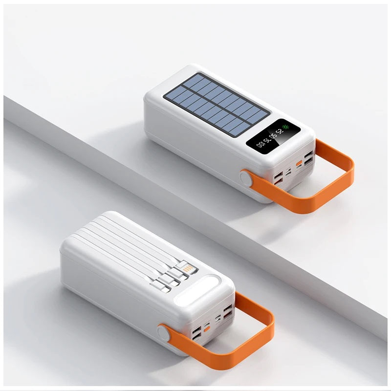 Batería Portátil Power Bank Solar 40000mAh Cables Integrados Luz LED