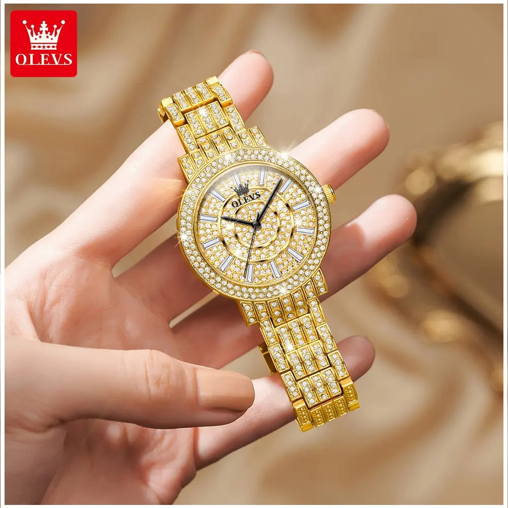 Reloj de Lujo Dorado para Mujer Cuarzo, Cristales y Acabado Metálico