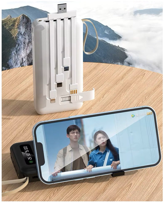 Batería Portátil Power Bank Solar 20000mAh Cables Integrados Luz LED