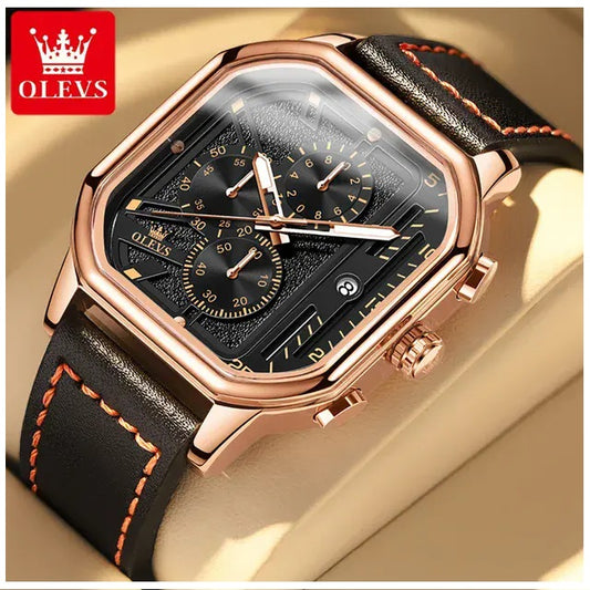 Reloj de Hombre Cuadrado de Lujo con Cronógrafo, Correa de Cuero