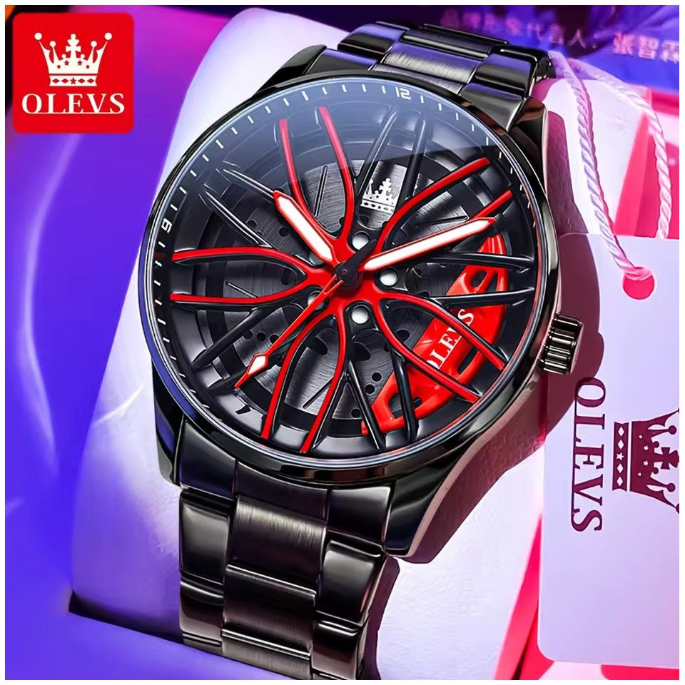 Reloj para Hombre con Diseño Exclusivo Llanta de Coche Giratoria
