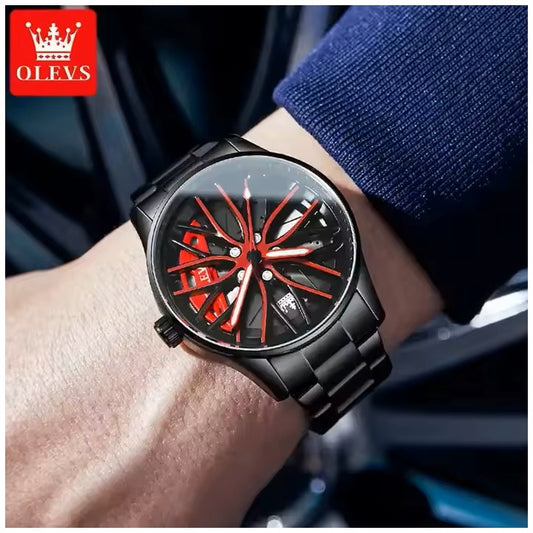 Reloj para Hombre con Diseño Exclusivo Llanta de Coche Giratoria