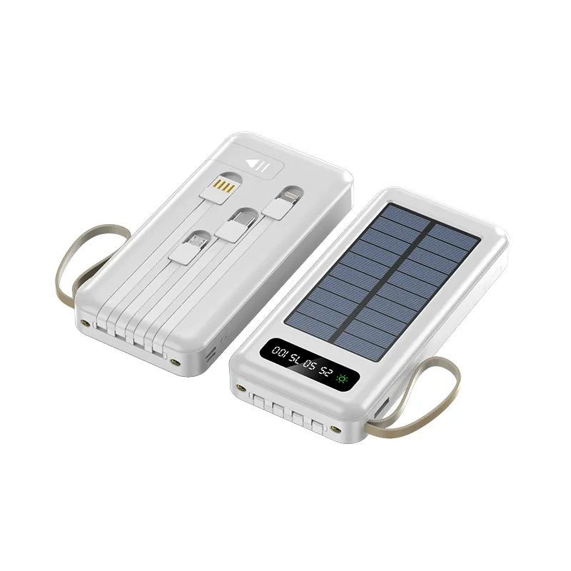 Batería Portátil Power Bank Solar 20000mAh Cables Integrados Luz LED