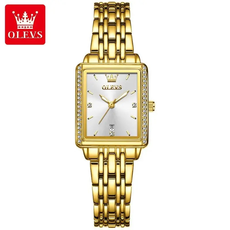 Reloj de Mujer Elegante Rectangular de Acero Inoxidable con Movimiento de Cuarzo, Calendario