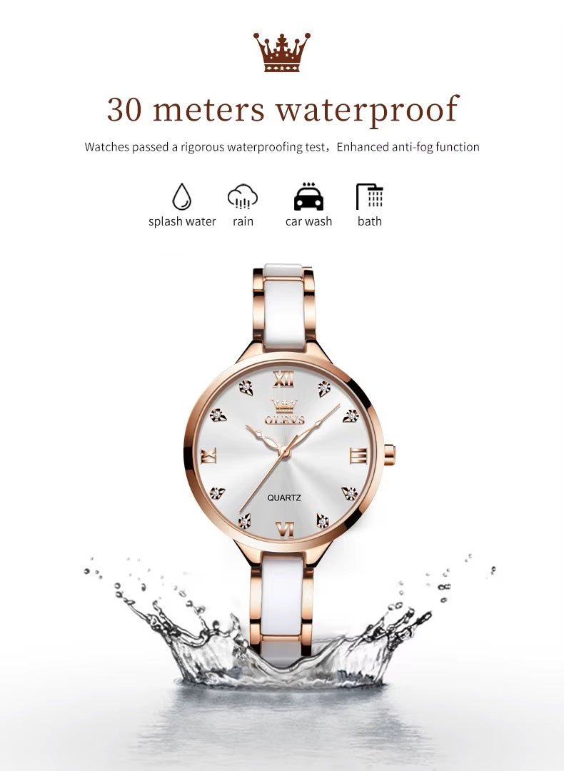 Reloj de Mujer Elegante de Cuarzo Correa de Cerámica Acero Inoxidable