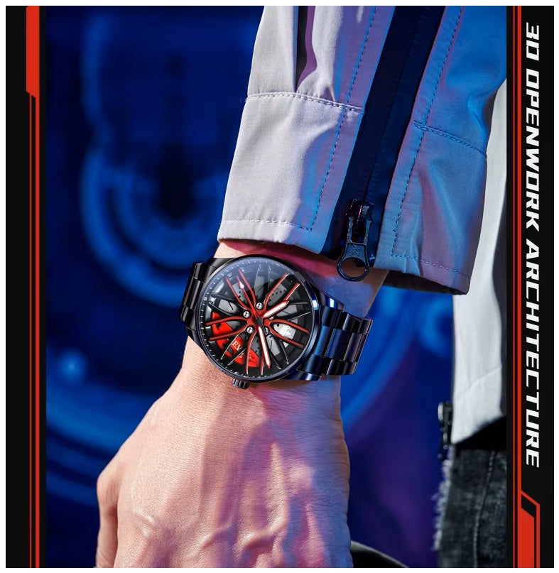 Reloj para Hombre con Diseño Exclusivo Llanta de Coche Giratoria