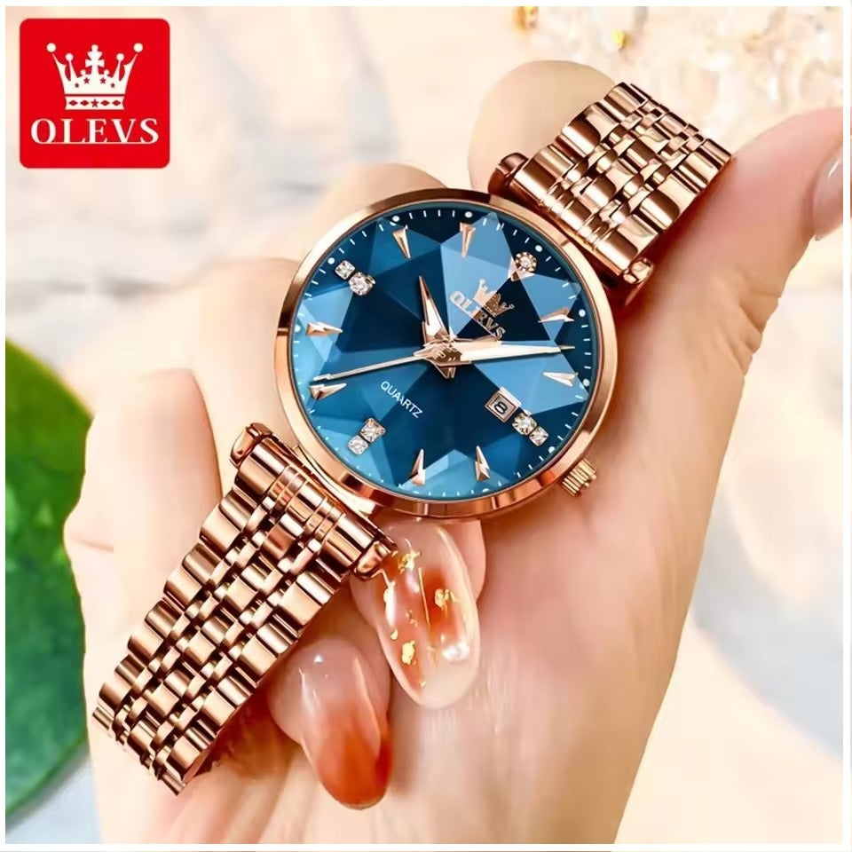 Reloj de Cuarzo para Mujer Esfera Esmeralda Detalles de Cristal Correa Acero Inoxidable