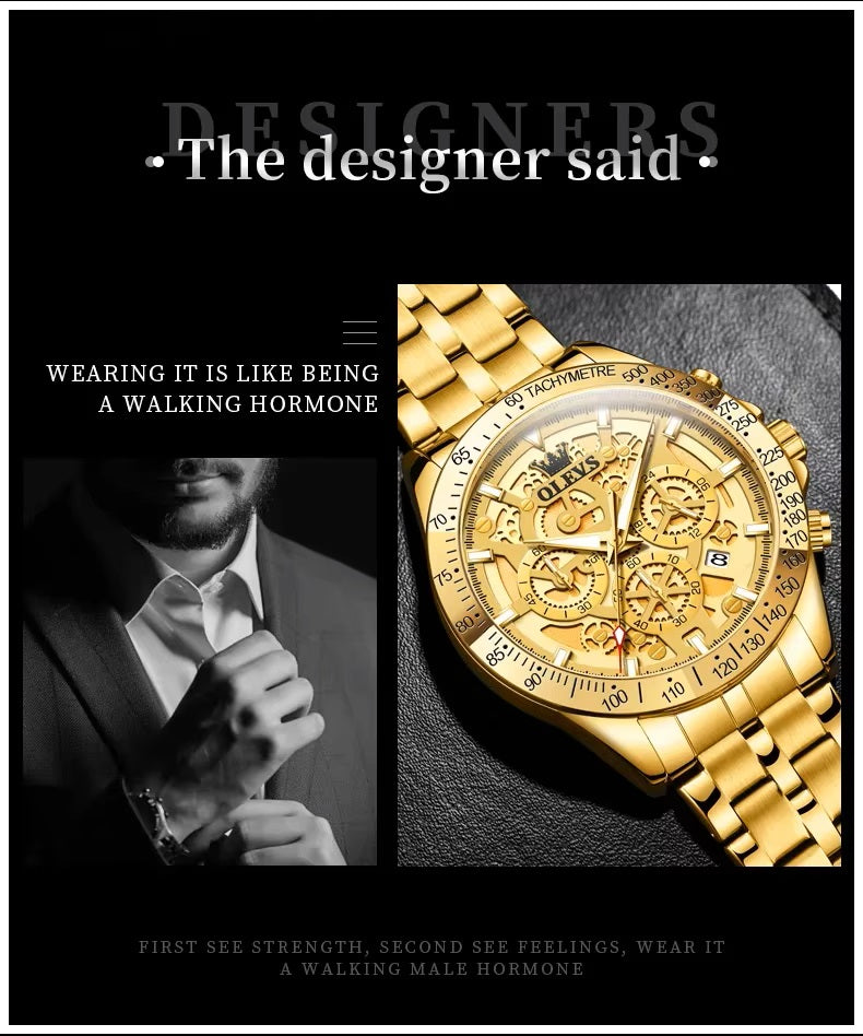 Reloj de Pulsera para Hombre Clásico de Lujo Acero Inoxidable Dorado