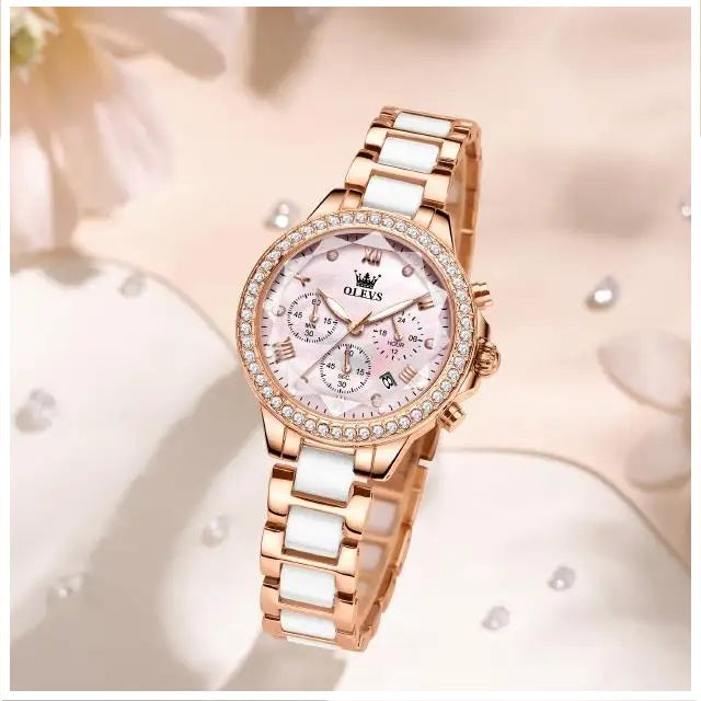 Reloj Femenino de Acero Inoxidable Cristal de Corte Diamante