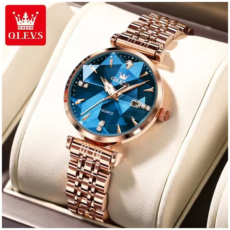 Reloj de Cuarzo para Mujer Esfera Esmeralda Detalles de Cristal Correa Acero Inoxidable