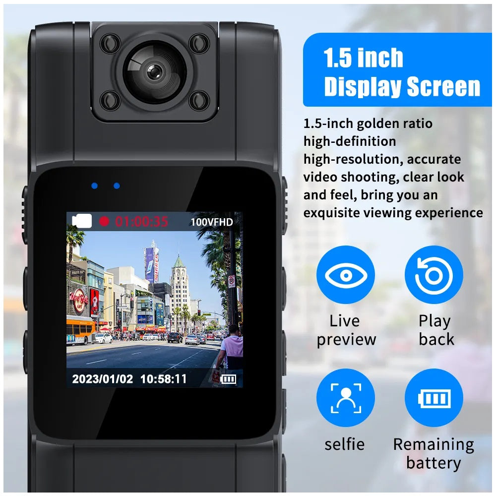 Cámara DVR Portátil Recargable Pantalla de 1,54 Visión Nocturna IP65