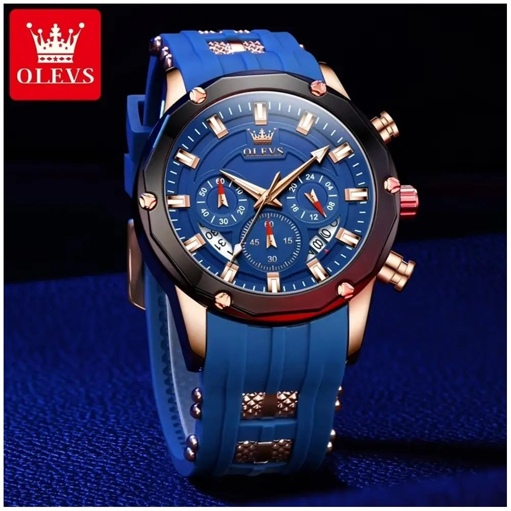 Reloj Cronógrafo Deportivo para Hombre con Calendario Completo Correa de Silicona Azul