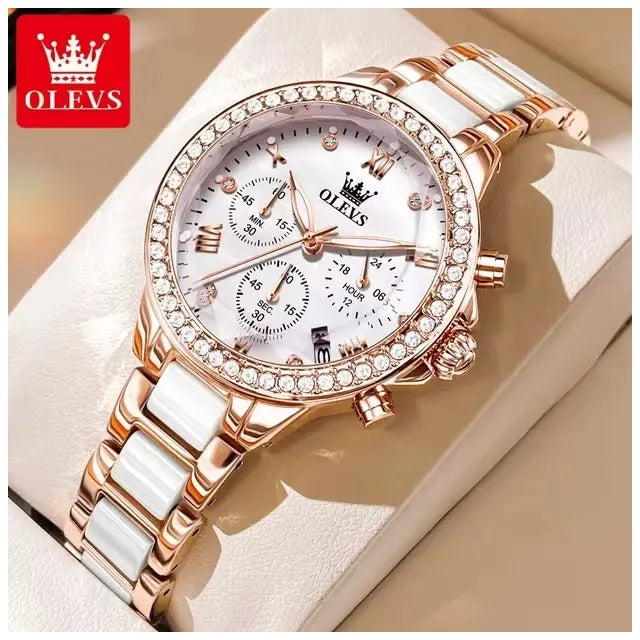 Reloj de Mujer Multifuncional Correa de Acero Inoxidable con Cerámica