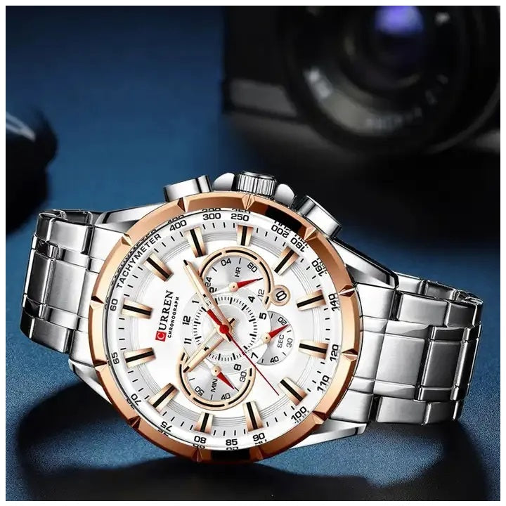 Reloj Hombre Elegante Curren Acero Inoxidable Cuarzo Cronógrafo
