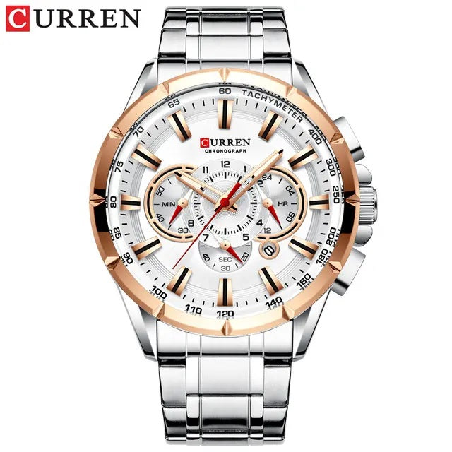 Reloj Hombre Elegante Curren Acero Inoxidable Cuarzo Cronógrafo