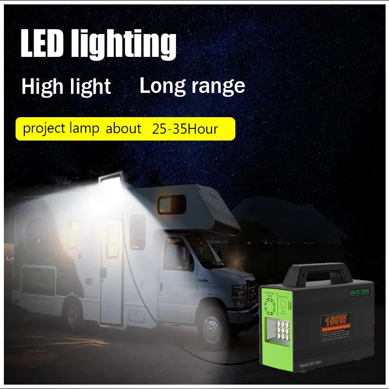 Generador Solar 150W 4 Ampolletas LED Reflector / Panel Solar 50400mAh