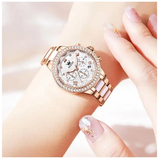 Reloj de Mujer Multifuncional Correa de Acero Inoxidable con Cerámica