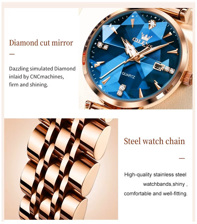 Reloj de Cuarzo para Mujer Esfera Esmeralda Detalles de Cristal Correa Acero Inoxidable