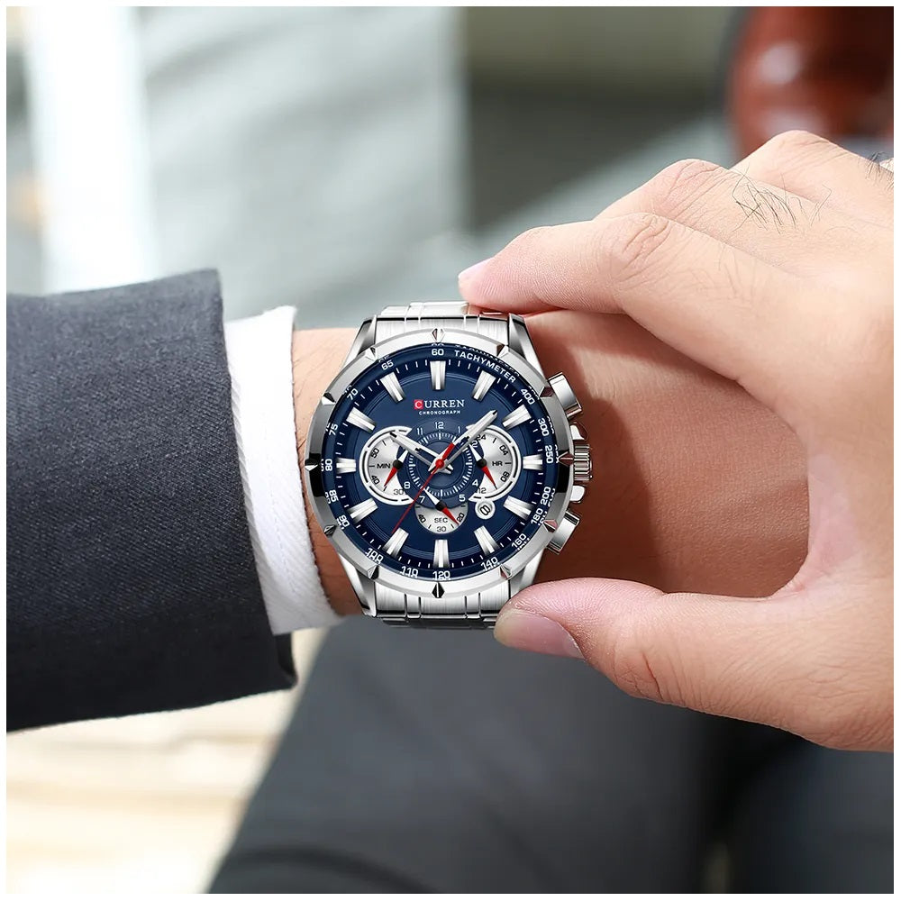 Reloj Hombre Curren Acero Inoxidable Cuarzo Cronógrafo Diseño Elegante