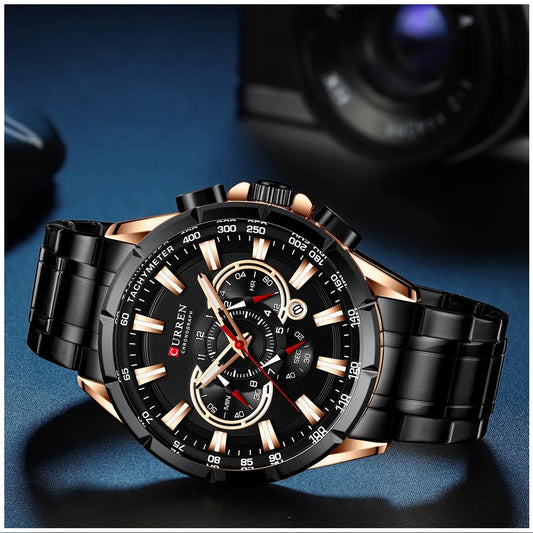 Reloj Hombre Curren Acero Inoxidable Cuarzo Cronógrafo Cristal