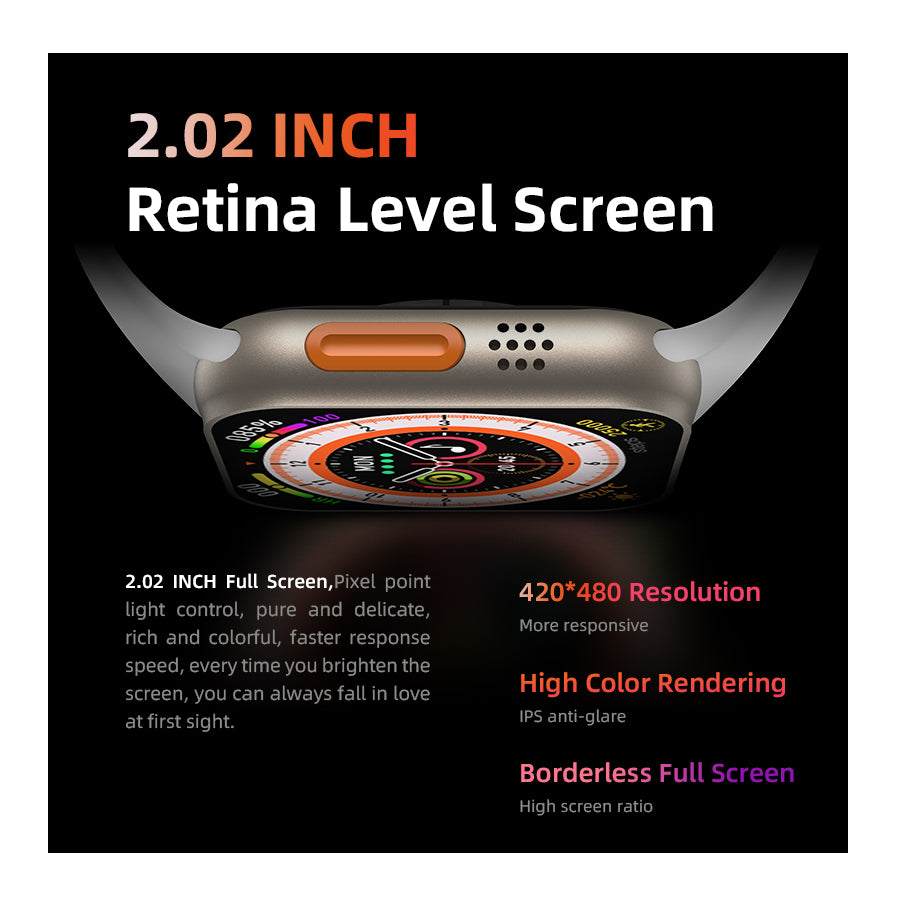Reloj Inteligente Smartwatch Bluetooth HW8 ULTRA 2.02 PULGADAS CORREAS NEGRA Y NARANJA