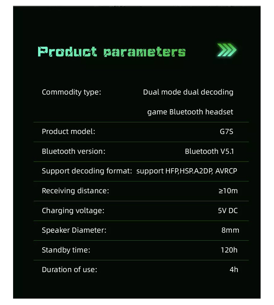 Audífonos inalámbricos Bluetooth Gamer G7S V.5.1