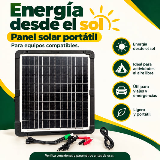 Panel solar portátil 30 W y 18 V con USB · información en castellano