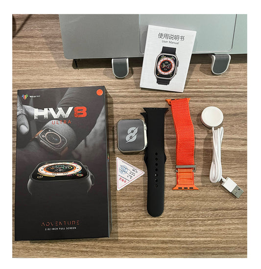 Reloj Inteligente Smartwatch Bluetooth HW8 ULTRA 2.02 PULGADAS CORREAS NEGRA Y NARANJA