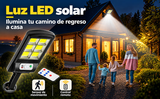 Luz LED solar con sensor y control remoto · información en castellano