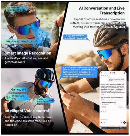 Gafas Inteligentes con IA 1080P Cámara 8MP, Traducción en Tiempo Real, Bluetooth 5.4, Uso Deportivo y Profesional