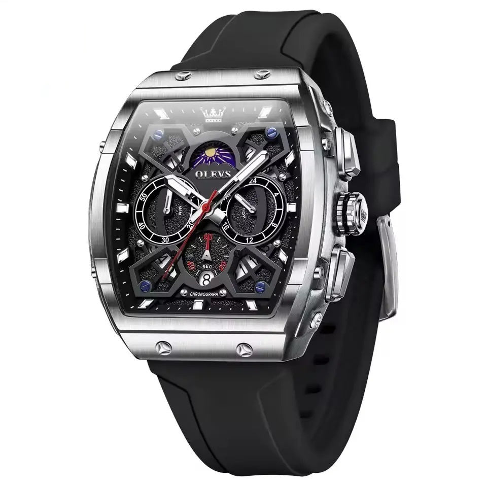 Reloj de Hombre Deportivo Elegante Fase Lunar, Cronógrafo, Dual Time