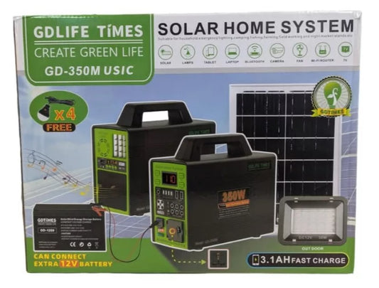 Generador Solar 350W 4 Ampolletas LED Reflector LED Bluetooth 75000mAh